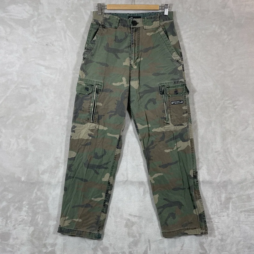 Y2K No Boundaries Baggy Camo Cargo Pants Mens 30x32 (fit 29x30) Paratrooper Zip